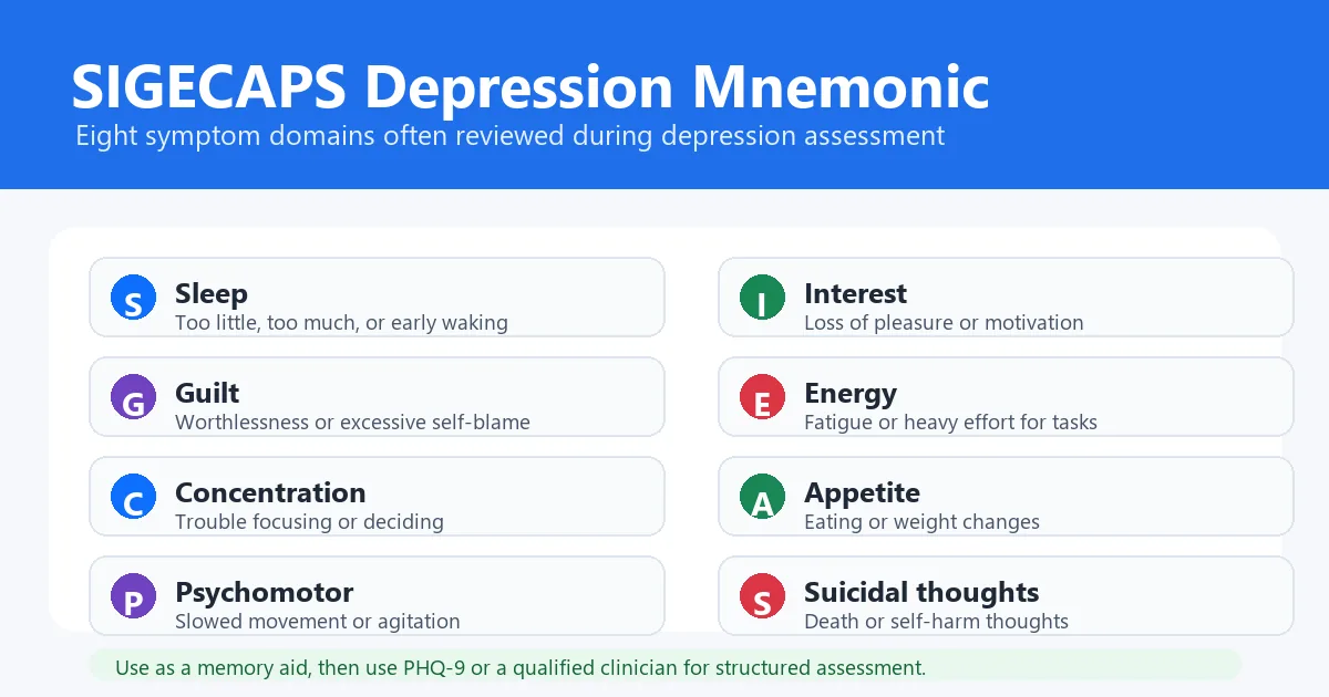 SIGECAPS depression mnemonic with symptom categories